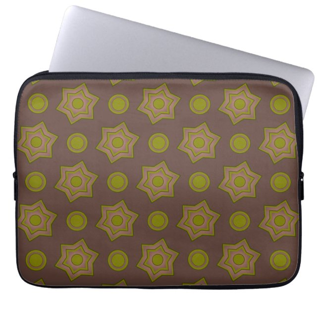 Sterne und Kreise in braun und grün Laptopschutzhülle (Vorderseite)