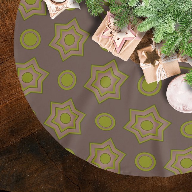 Sterne und Kreise in braun und grün Polyester Weihnachtsbaumdecke (Von Creator hochgeladen)