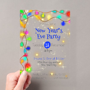 Sterne und Lichtergirlanden Neujahr 2026 Acryleinladungen