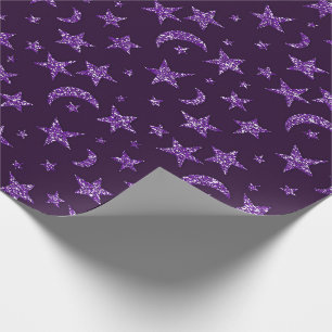 Sterne und Mond Amethyst Lila Plum Funkelnd Geschenkpapier