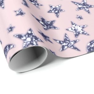 Sterne und Mond-rosa blaue Marine-funkelnd Pastell Geschenkpapier
