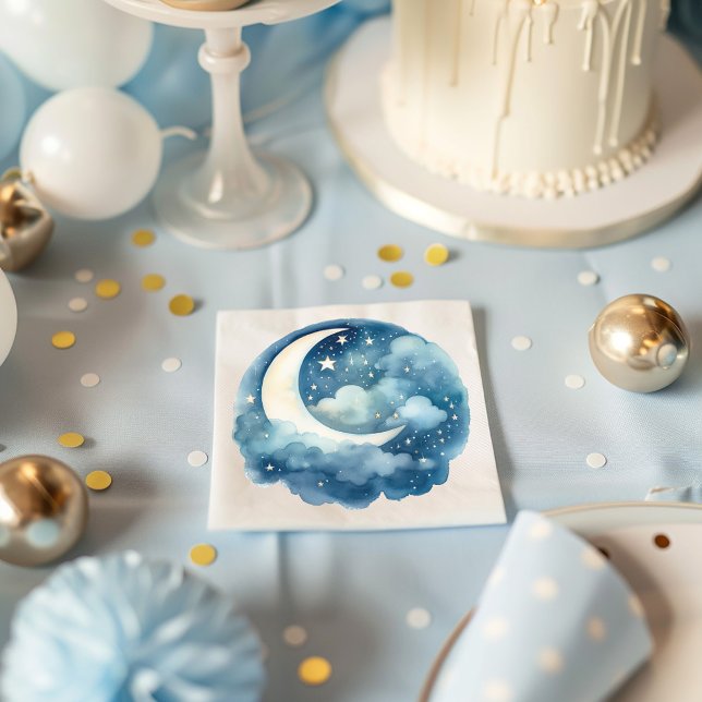 Sterne und Mond, träumliche Serviette (Stars and moon dreamy baby shower blue napkin)