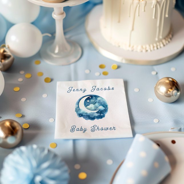 Sterne und Mond verträumte Babydusche blau Einladu Serviette (Stars and moon dreamy baby shower blue napkin)