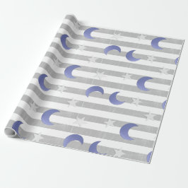 Sterne und Monde Grau und Blau Geschenkpapier