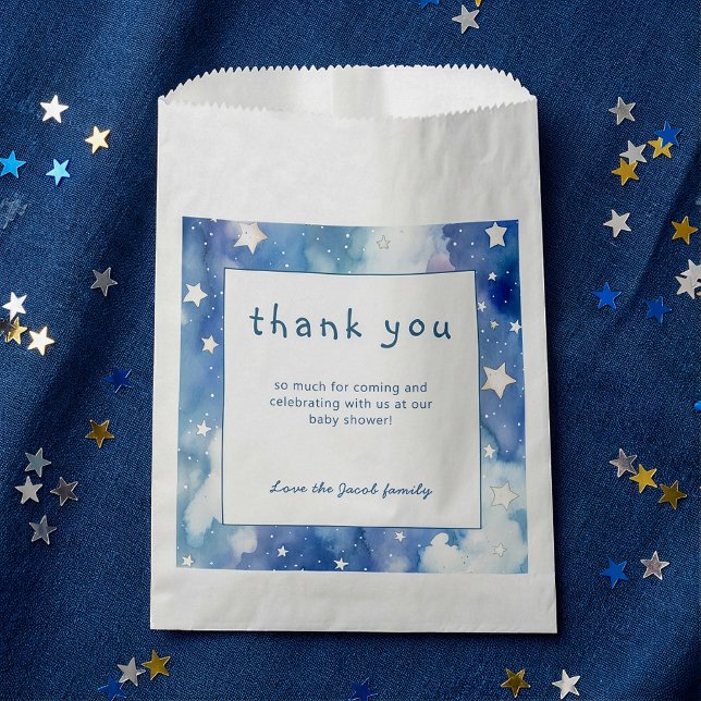 Sterne und Nachthimmel Babydusche blau Danke Geschenktütchen (Stars and night sky baby shower blue thank you favor bag.)