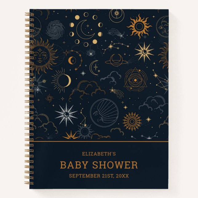 Sterne und Planeten Muster | Babydusche Notizbuch (Vorderseite)