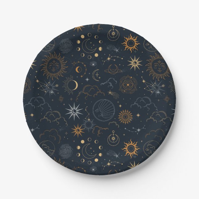 Sterne und Planeten Muster Pappteller (Vorderseite)