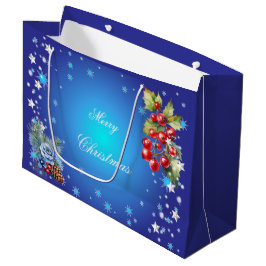 Sterne und rote Berries über Deep Blue Frohe Weihn Große Geschenktüte