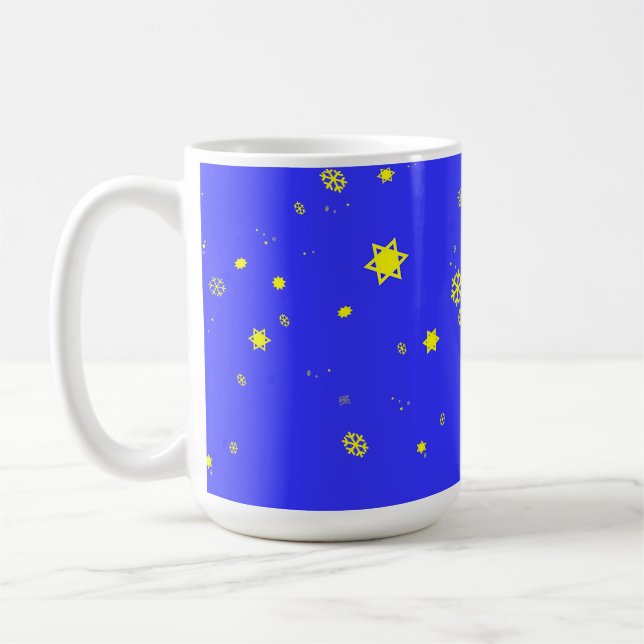 Sterne und Schneeflocken Schneesturm auf Royal Blu Kaffeetasse (Links)