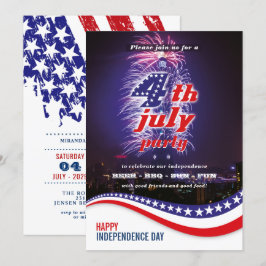Sterne und Streifen mit Feuerwerk 4. Juli Party Einladung