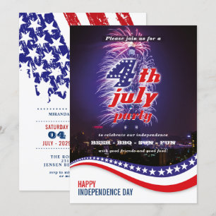 Sterne und Streifen mit Feuerwerk 4. Juli Party Einladung