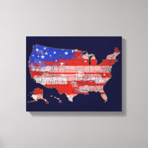 Sterne+und+stripes US-Kartenflagge Leinwanddruck