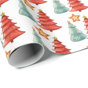 Sterne und Weihnachtsbäume Geschenkpapier