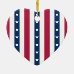 Sterne & vertikale Streifen Personalisiertes USA-H Keramik Ornament
