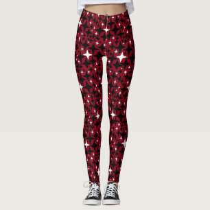 Sterne Weiße und schwarze Sterne auf rotem Hinterg Leggings
