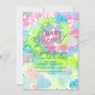 Sterne & Wolken Farbige Tie Dye Babyparty Einladung