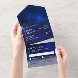 Sternen Galaxy Blaue Hochzeitsnacht Himmel All In One Einladung