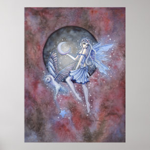 Sternen-Sammler-Fee und Eule Fantasy-Kunst Poster