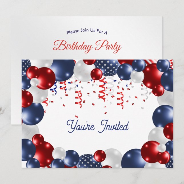 Sternenbanner-Feier-Geburtstag Einladung (Vorne/Hinten)