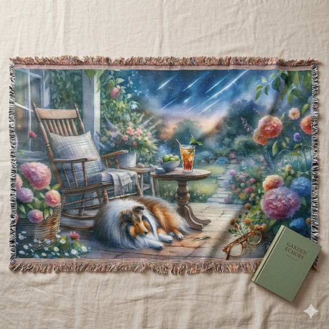 Sternenbelaubte Veranda Sheltie Traum Decke (Starlit Garden Porch Sheltie Dream Throw Blanket)