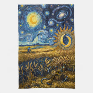 Sternenernte im Stil von Van Gogh Goldenes Weizenf Geschirrtuch