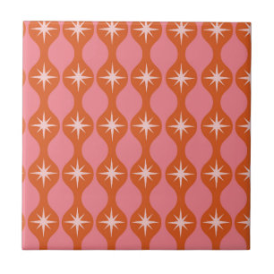 Sternenexplosionen im Mid-Century-Stil auf orange- Fliese