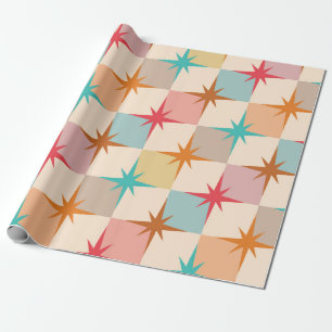 Sternenexplosionen im Retro-Look auf pastellfarben Geschenkpapier