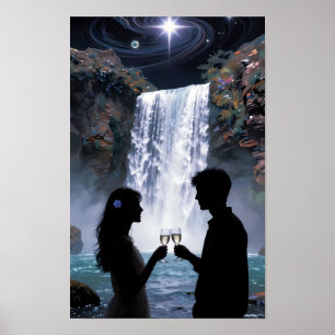 Sternenfall Wasserfall Romantik Traum Poster