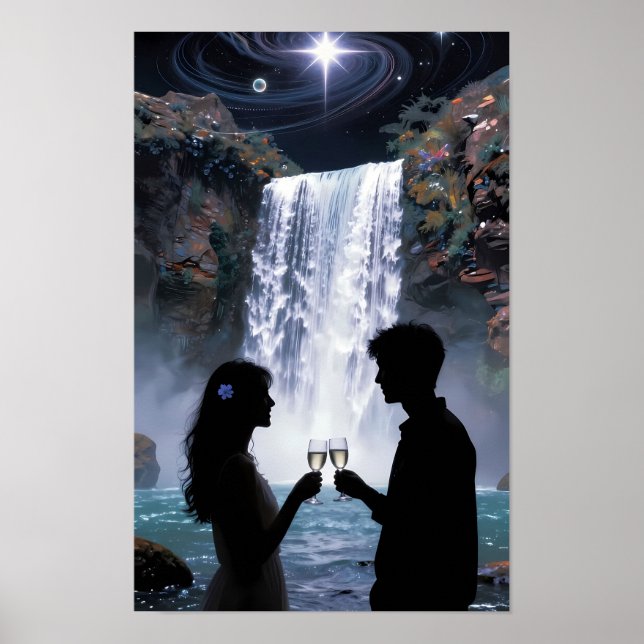 Sternenfall Wasserfall Romantik Traum Poster (Vorne)