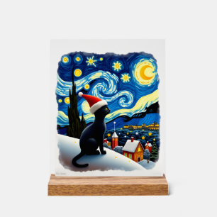 Sternenfestliche Weihnachts-Schwarze-Katze-Santa-H Acrylschild