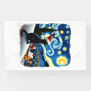 Sternenfestliche Weihnachts-Schwarze-Katze-Santa-M Banner