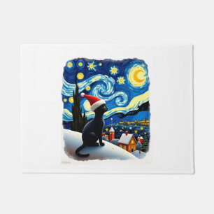 Sternenfestliche Weihnachts-Schwarze-Katze-Santa-M Fußmatte