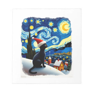 Sternenfestliche Weihnachts-Schwarze-Katze-Santa-M Notizblock