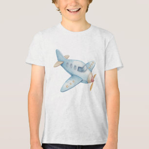 Sternenflügel Blau Aquarell Flugzeug Kinderzimmer Tri-Blend Shirt