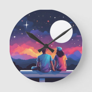Sternengucker-Paar Runde Wanduhr
