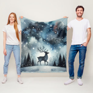 Sternenhafte Winternacht Hirsche Fleecedecke