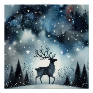Sternenhafte Winternacht Hirsche Poster