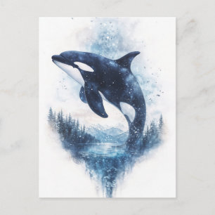 Sternenhafter Orca-Wal Berg Wald Postkarte