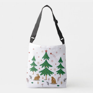 Sternenhafter Waldweihnachtswald Kaninchen Tragetaschen Mit Langen Trägern