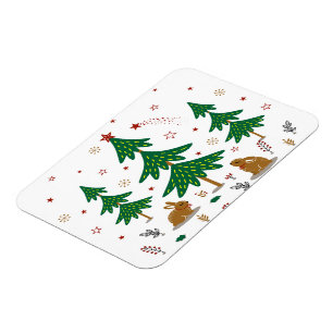 Sternenhafter Waldweihnachtswald mit Kaninchen Magnet