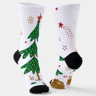 Sternenhafter Waldweihnachtswald mit Kaninchen Socken