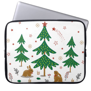 Sternenhafter Weihnachtswald mit Waldkaninchen Laptopschutzhülle