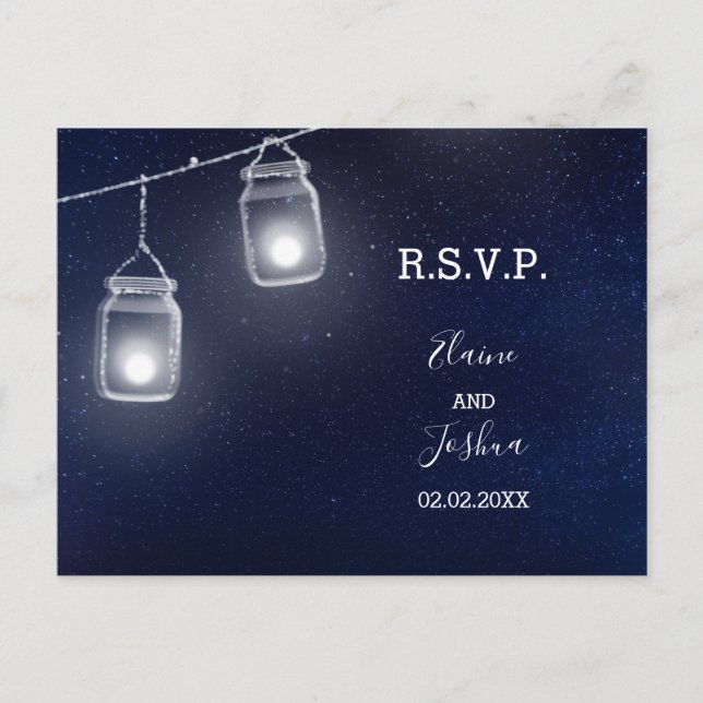 Sternenhimmel Gläser Hochzeit rsvp Einladungspostkarte (Vorderseite)