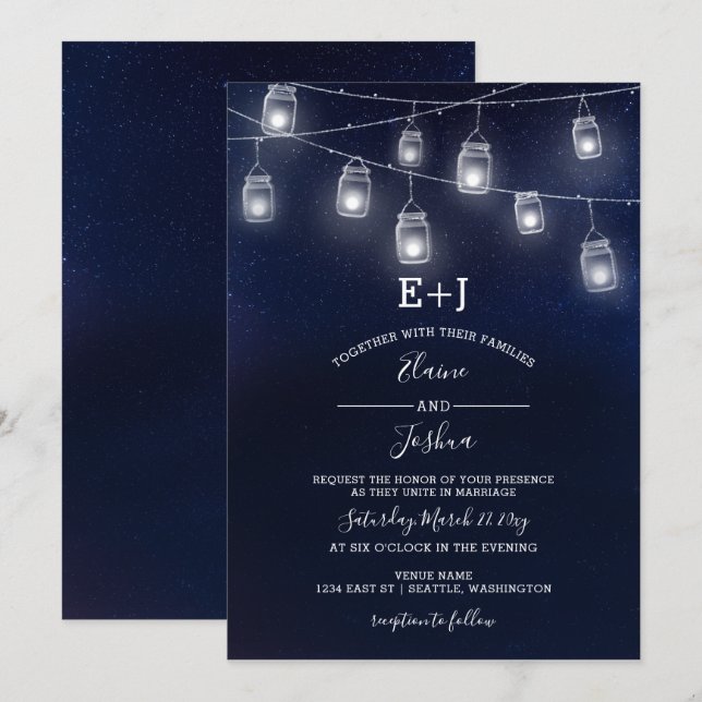 Sternenhimmel Glaskeramik Glas Hochzeitseinladunge Einladung (Vorne/Hinten)