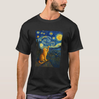Sternenhimmel mit orange getigertem Kätzchen Lusti T-Shirt