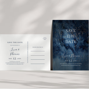 Sternenhimmel Nacht   Goldene Save The Date Postka Einladungspostkarte