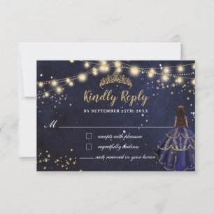Sternenhimmel-Nachtblaues Kleid Gold Quinceañera RSVP Karte