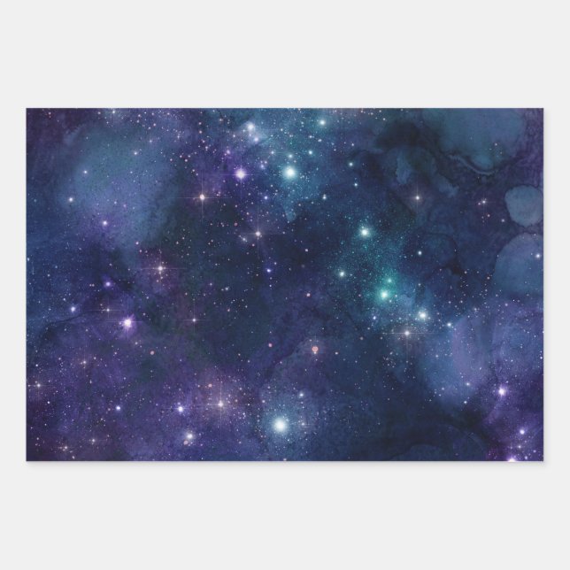 Sternenhimmel/ Universum Muster Geschenkpapier im Set (Vorderseite 3)