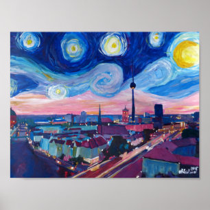 Sternenklare Nacht in Berlin mit Skylinen Poster