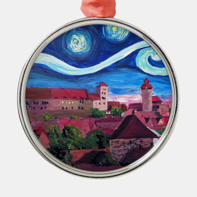 Sternenklare Nacht in Nürnberg Deutschland mit Silbernes Ornament (Vorne)